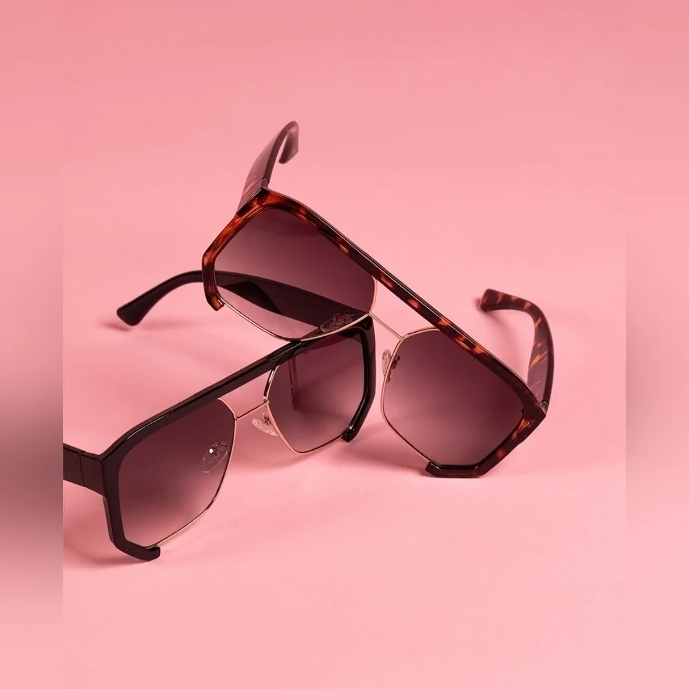 NEW Tortoise Oversize Modern Half Frame Aviator Sunglasses